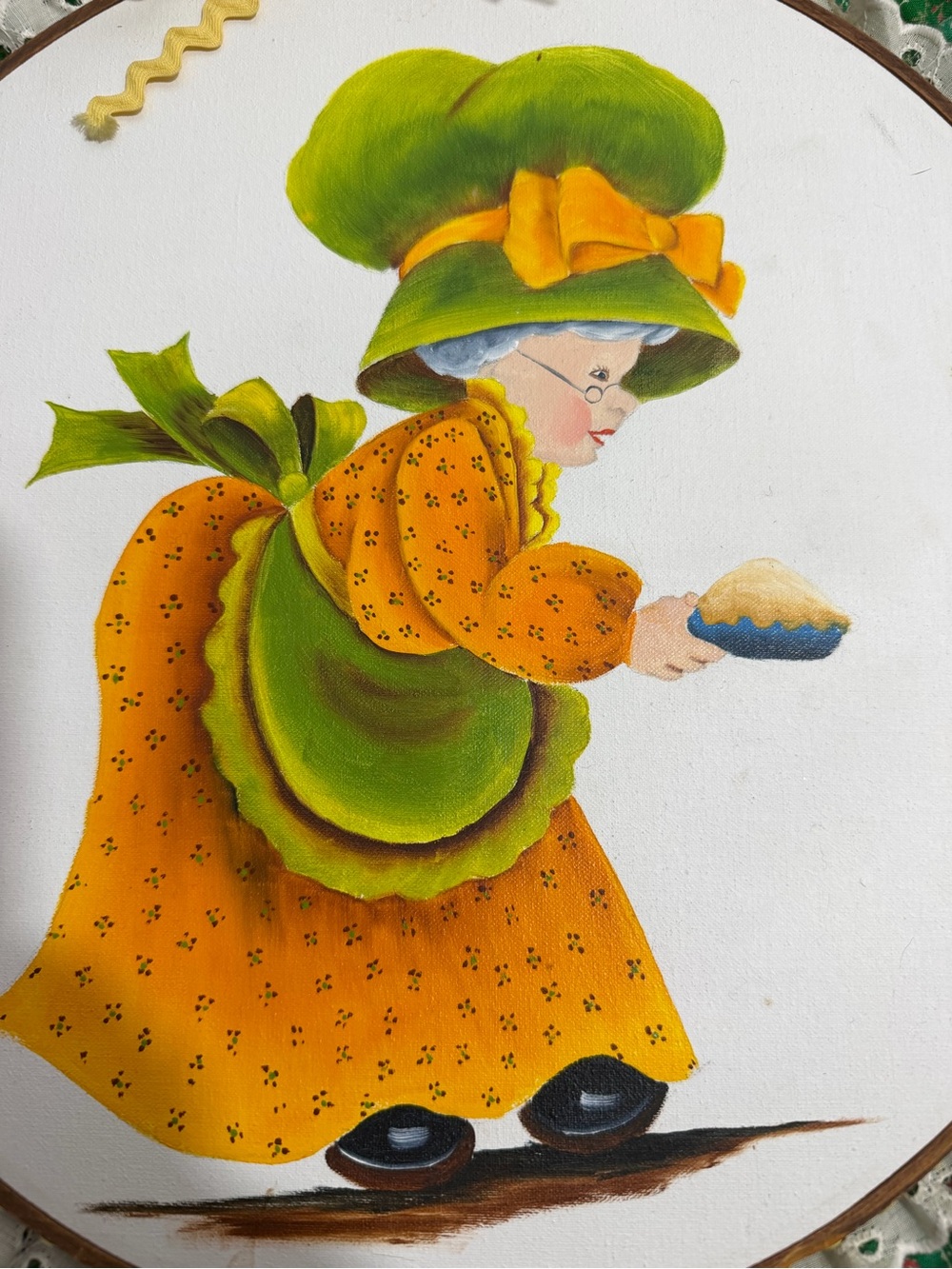 Vintage 70's Home Art Plaque in Green and Orange - Picture 3 of 7